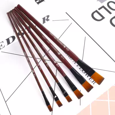 6 packs imported nylon wool flat head wooden pole Oil painting pen Watercolor pen Acrylic paint children's art painting brush