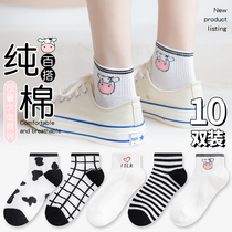 Socks Women in the middle cylinder Sox Spring and autumn in black days Lovely white Short Sox netting Red Autumn Winter Ins Chains Shot