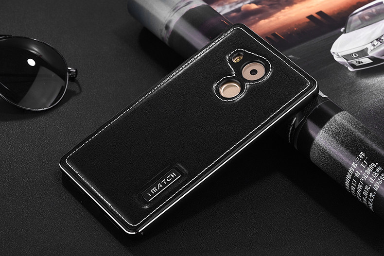 iMatch Luxury Aluminum Metal Bumper Premium Genuine Leather Back Cover Case for Huawei Mate 8