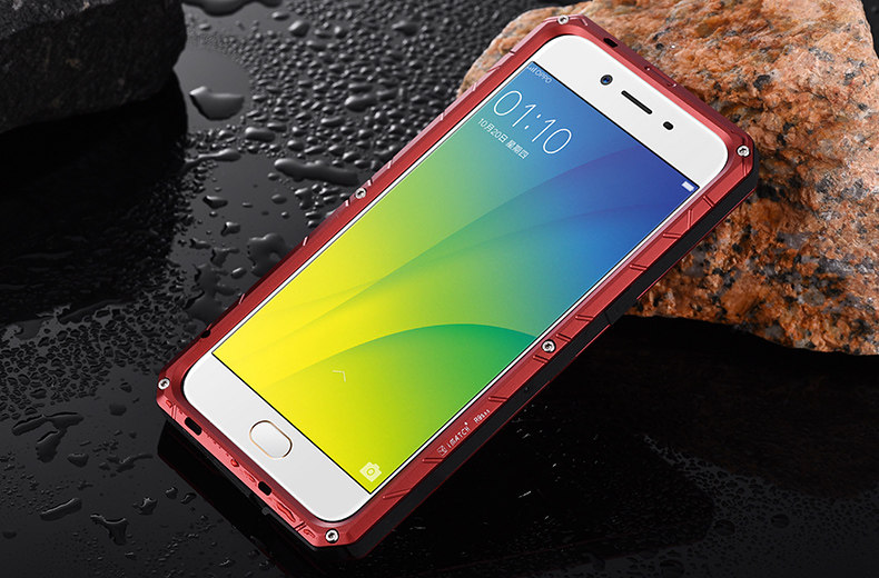 iMatch Water Resistant Shockproof Dust/Dirt/Snow-Proof Aluminum Glass Metal Military Heavy Duty Case Cover for OPPO R9s