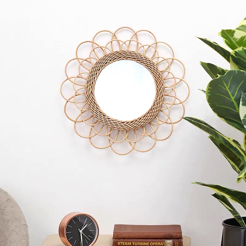 ins Nordic net red wall decoration Sun gold Creative living room entrance Bed head bed and breakfast scene props decorative mirror