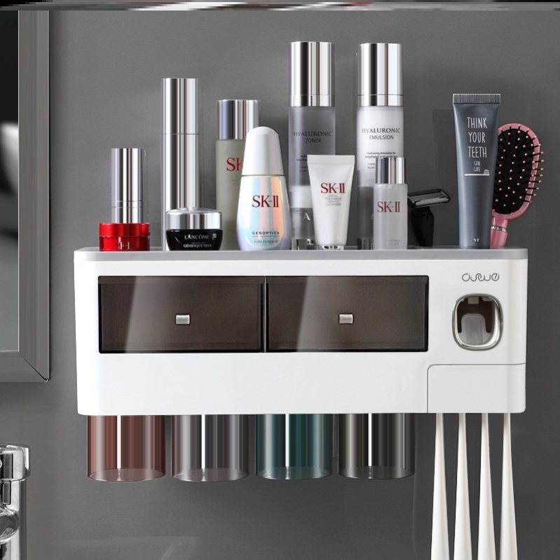 Toothbrush rack brushing cup storage wall-mounted punch-free net celebrity electric dressing room dental appliance mouthwash cup set