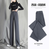 Ice silk wide leg pants womens summer high waist drape feel 2021 thin new straight spring and autumn small man mop suit pants