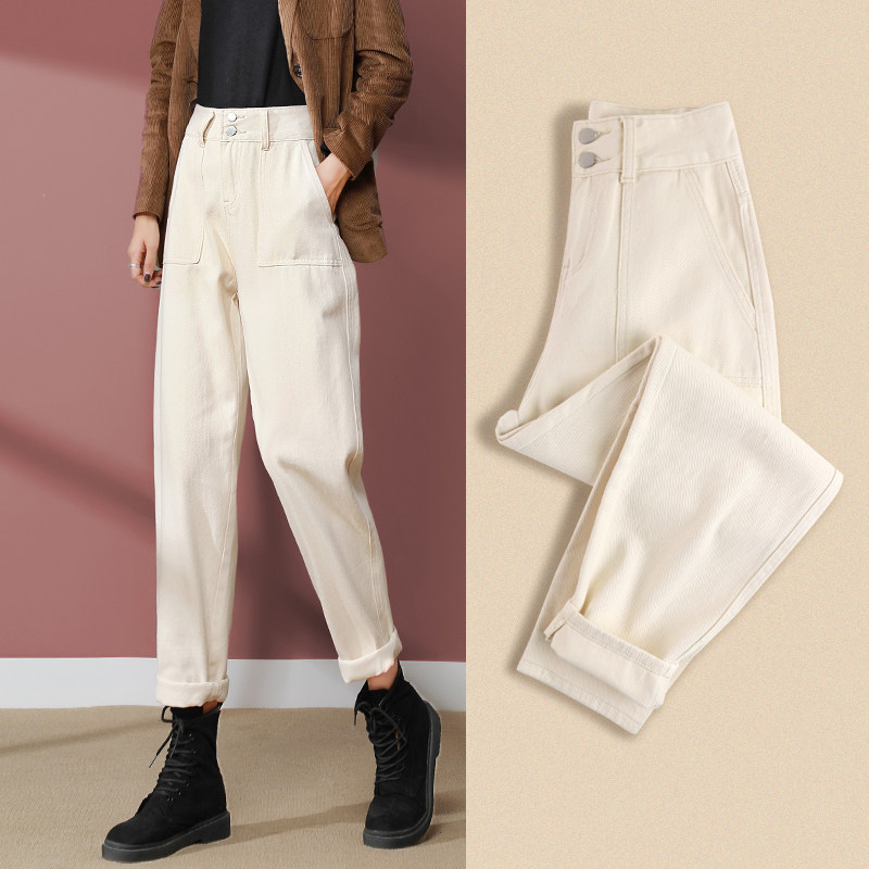 Beige jeans women's daddy pants spring and autumn 2022 new loose and thin Harlan Lob daddy pants