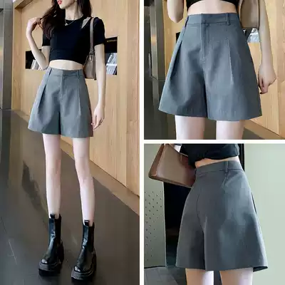 Gray suit shorts Women summer sports thin model 2021 New loose high waist a-shaped casual wide leg hot pants