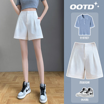 White suit shorts womens summer thin 2021 New High waist loose a-shaped casual sports wide leg hot pants