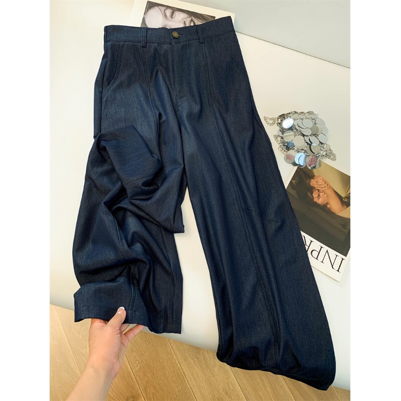 Dark Blue Denim Wide-Leg Pants for Women, 2026 Summer New Style, High-Waisted, Old Money Style, Loose Fit, Slimming, Drapey, Straight-Leg Casual Pants Dark Blue Denim Wide-Leg Pants for Women, 2026 Summer New Style, High-Waisted, Old Money Style, Loose Fit, Slimming, Drapey, Straight-Leg Casual Pants