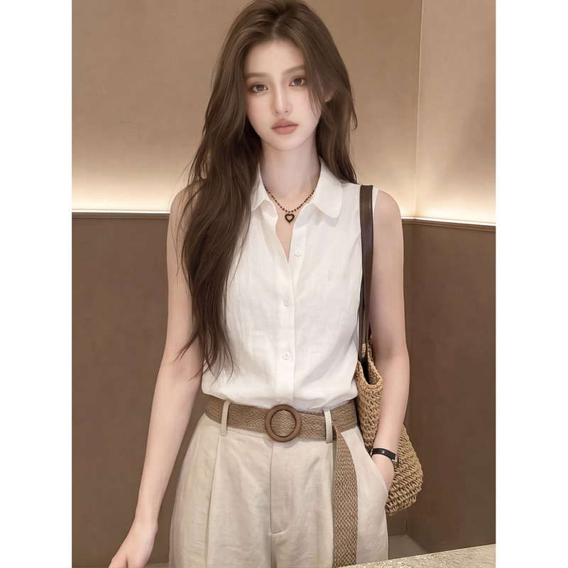 White Old Money Style Sleeveless Polo Collar Vest Shirt for Women 2026 Summer Thin Simple Versatile Fashionable Commuter Top