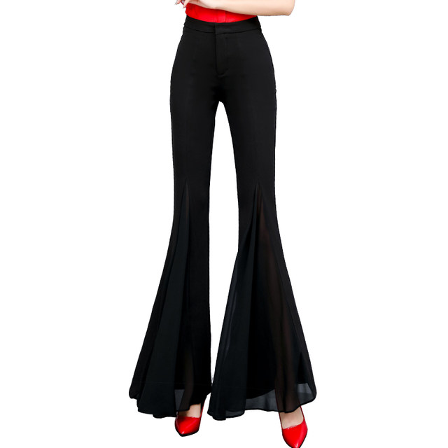 Drape big flared trousers women's spring 2023 new high-waisted wide-leg casual trousers dance trousers temperament chiffon fishtail trousers