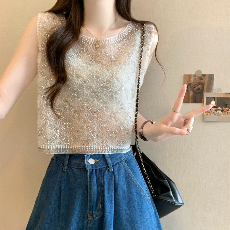 Super Beautiful, Elaborate Craftsmanship, Sequined Mesh Vest for Women, Summer Thin Style, High-End, Light Luxury, Stylish Sleeveless Top Super Beautiful, Elaborate Craftsmanship, Sequined Mesh Vest for Women, Summer Thin Style, High-End, Light Luxury, Stylish Sleeveless Top