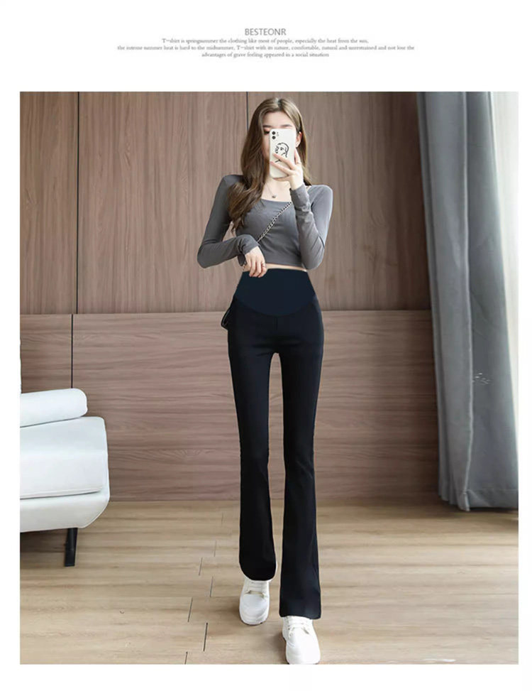 Spring and Autumn Elastic Slimming and Velvet Padded Black Pregnant Women's Pants — 18