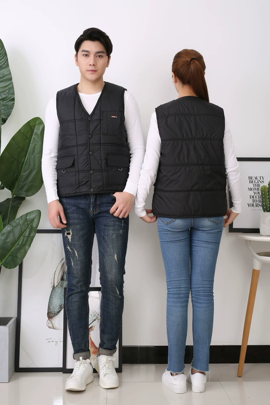 Mùa thu và mùa đông V-cổ cotton vest kho xưởng xử lý hậu cần vận chuyển sửa chữa xe làm đẹp bảo hiểm lao động vest áo khoác ba lỗ nam