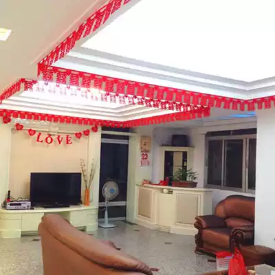 Wedding decoration, new house decoration, wedding room decoration, Hi word curtain, non-woven cloth, flower, hi word, flower decoration