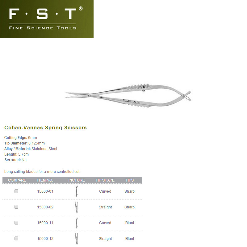 FST精密解剖剪刀15000-12 Cohan-Vannas Spring Scissors