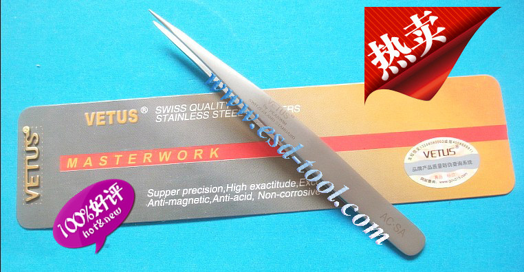 VETUS镊子 TWEEZERS 高精密不锈钢镊子 AC-SA 加厚型 无磁耐酸