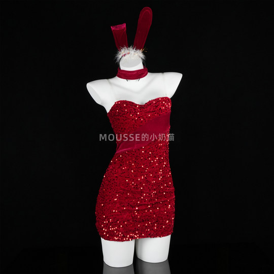 性感纯欲圣诞节亮片丝绒兔女郎包臀裙cos角色扮演制服晴趣qqny