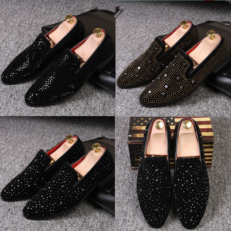 Men's Loafers Summer and Autumn Korean Style Pointed Toe Slip-On Leather Shoes Men's British Style Rhinestone Studded Trendy Shoes Hairstylist Men's Shoes Men's Loafers Summer and Autumn Korean Style Pointed Toe Slip-On Leather Shoes Men's British Style Rhinestone Studded Trendy Shoes Hairstylist Men's Shoes