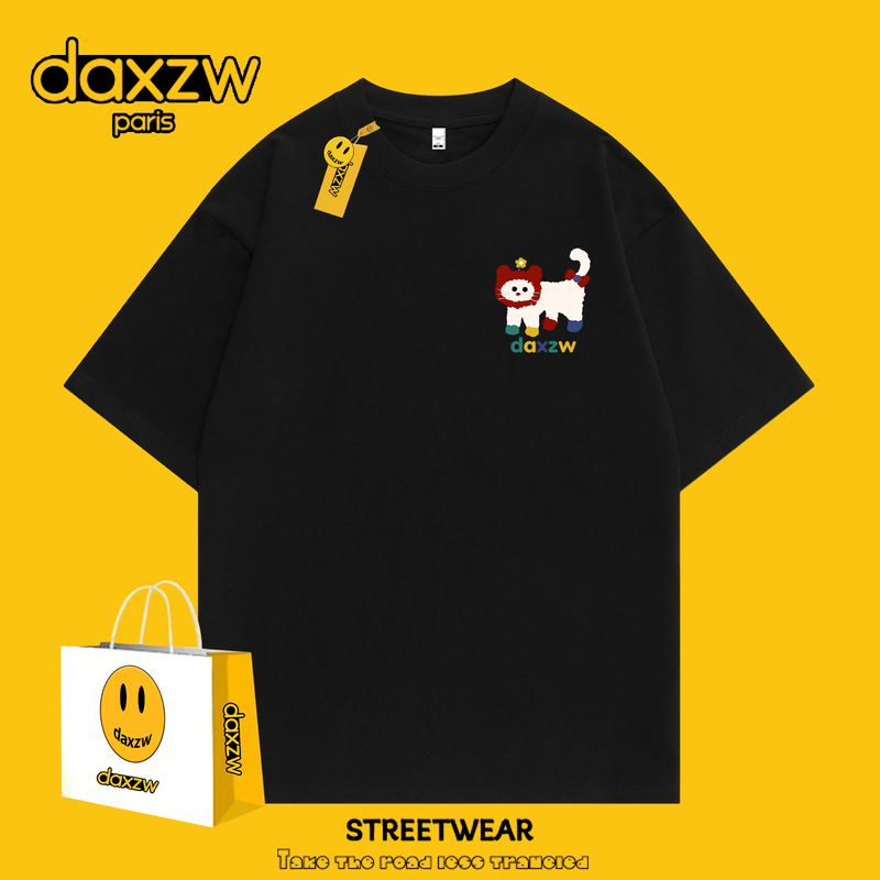 Daxzw Co-Branded Trendy Brand 2026 New Summer Short-Sleeved T-Shirt with Small Logo Print, Round Neck Top, Same Style as Worn by Celebrities, for Both Men and Women