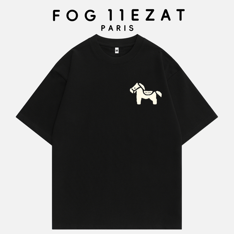 Fog 11Ezat Co-Branded Trendy Brand 2026 Spring/Summer Round Neck Short-Sleeve T-Shirt New Flocking Small Logo Top for Men and Women