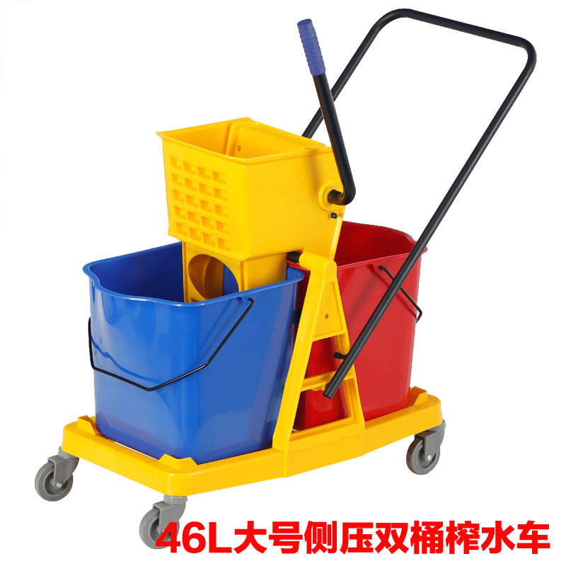 Double Bucket Mop with Water Squeezing Function, Commercial Mop Bucket, Hand-Pressed Water Squeezing Cart, Mop Bucket with Water Squeezing Function, Water Squeezing Cart, Dehydration Cart