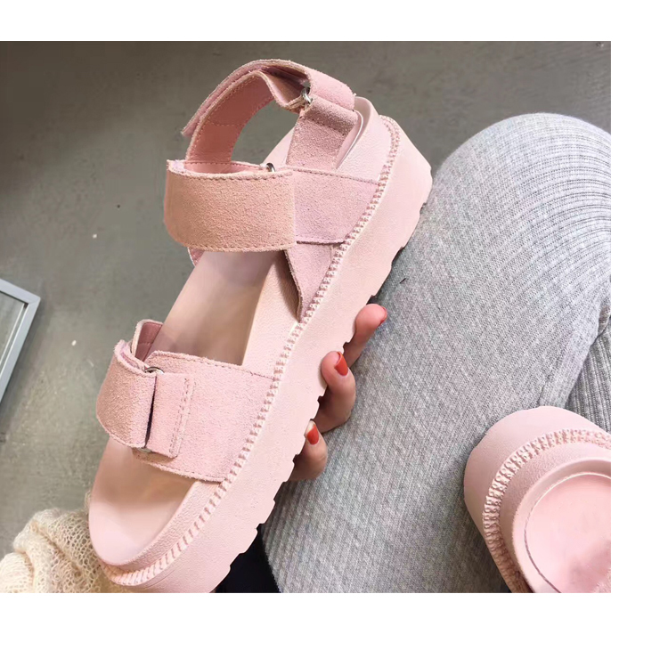 2018 mới Harajuku dày đáy phiên bản Hàn Quốc của muffin hoang dã Dép La Mã nữ mùa hè phẳng nữ Velcro giày nữ - Sandal dép quai hậu nữ
