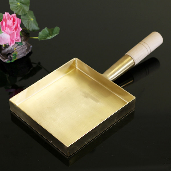 Copper-day-style jade burn pure copper red copper brass baking tray copper-made flat bottom frying pan wood handle square flat bottom pot copper pot