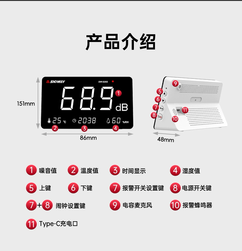 Shendawei SW525S Máy Tính Để Bàn Đa Năng Máy Đo Tiếng Ồn Máy Đo Nhiệt Độ Và Độ Ẩm Decibel Máy Đo Tiếng Ồn Môi Trường Máy Đo Thời Gian Thử Nghiệm