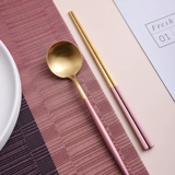 Золотая посуда из нержавеющей стали для домашнего использования, палочки для еды, комплект, розовое золото, 3 предмета