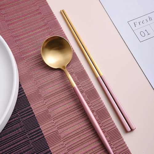 Золотая посуда из нержавеющей стали для домашнего использования, палочки для еды, комплект, розовое золото, 3 предмета