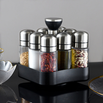 Rotating seasoning box set leak-proof glass oil pot vinegar seasoning pot salt jar oil bottle seasoning bottle can Kitchen Supplies
