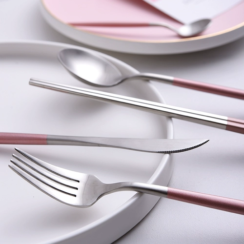 Золотая посуда из нержавеющей стали для домашнего использования, палочки для еды, комплект, розовое золото, 3 предмета