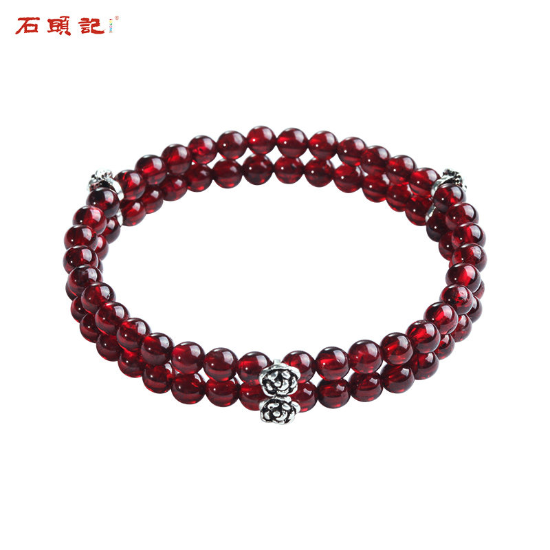 Stone Head Remember Happiness Love Natural Wine Red Pomegranate Stone Polycircle Handmade Woman Retro Petal Silver Hand Strings Holiday Gifts