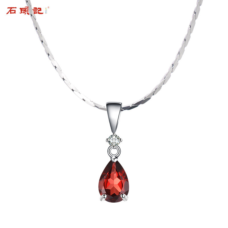 Stone Head Notes Pomegranate Stone Silver Necklace Woman Lock Bone Chain Accessories Birthday Send Girlfriend Gift Pendant Pendant Necklace