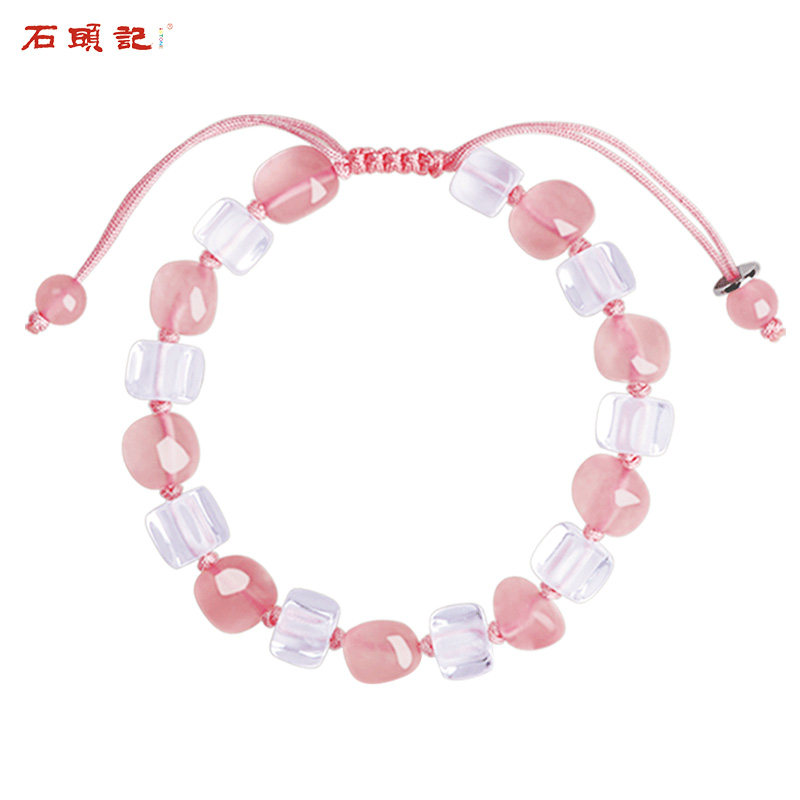 Stone Head Notes Natural Powder Crystal Handmade Weave Adjustable Hand Condensed Korean version Female Hibiscus Stone Sweet handstring gift