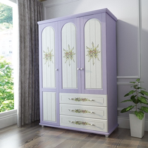 Full solid wood wardrobe combination three-door Korean bedroom three-door multi-functional storage childrens wardrobe Adult household wardrobe