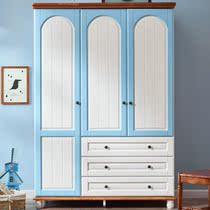 Mediterranean wardrobe Full solid wood three-door wardrobe Childrens bedroom wardrobe storage cabinet with pumping locker Master bedroom cabinet