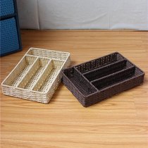 Environmentally friendly hand-woven straw desktop storage box classification storage basket dining table knife and fork storage basket storage finishing