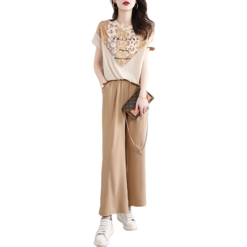 Spring summer trousers for leisure, T-shirt, set, fitted, western style Spring summer trousers for leisure, T-shirt, set, fitted, western style