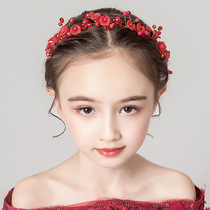 Children's headwear red flower girl dress headwear birthday princess woven hair accessories Korean girls headflower performance headband