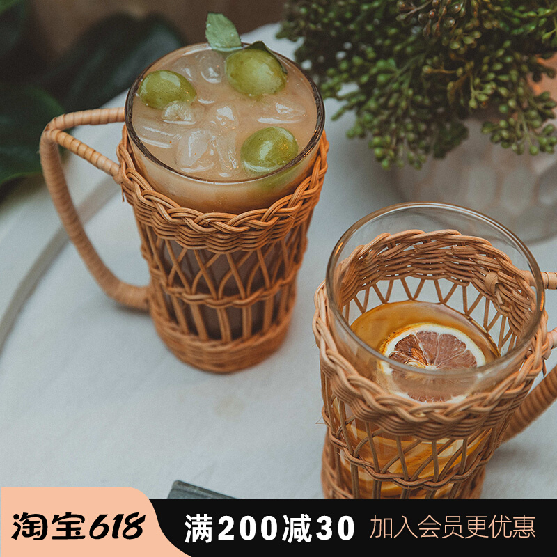Branches slow -- net red ins wind rattan chiccup sleeves with handle thickened glass water cup coffee cup suit Mori department brief
