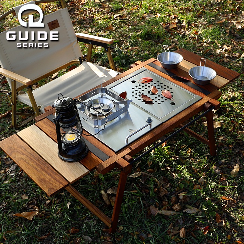 TNR Co-name Outdoor Campaign Extended Table Self-driving Picnic Table Folded Solid Wood Camping Grill Table