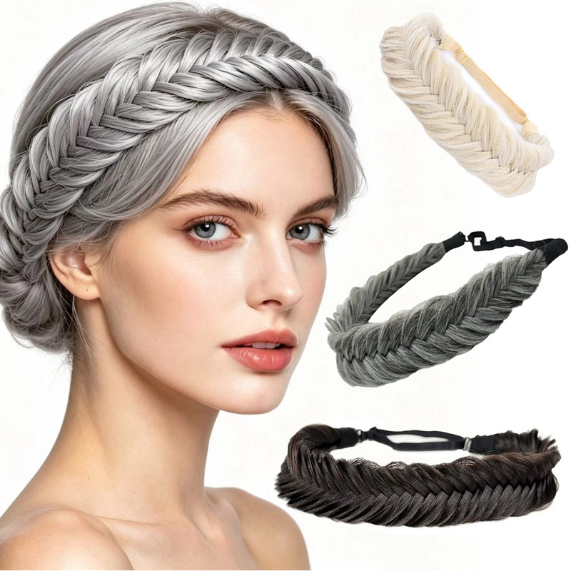 New Style Hairband for Women to Cover White Hair on the Top of the Head, High Crown Wig Clip, Wide Edge Fishbone Braided Hair Accessory New Style Hairband for Women to Cover White Hair on the Top of the Head, High Crown Wig Clip, Wide Edge Fishbone Braided Hair Accessory