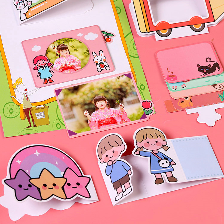 Kindergarten Growth Handbook Making Decorative Material Packs Photo Frame Record Books Handmade Cartoon Small Organ Card Stickers