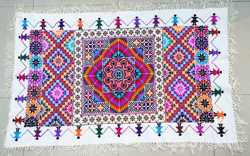 Ethnic style Zhuang hand-embroidered tablecloth Zhuangjin cross stitch wall hanging tablecloth sand release long tablecloth coffee table cloth