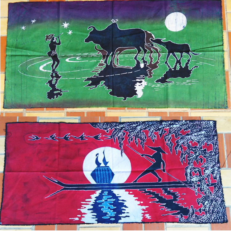 Guizhou Batik painting National characteristics handicrafts Home hotel decoration painting Late return map Fishing map Batik painting