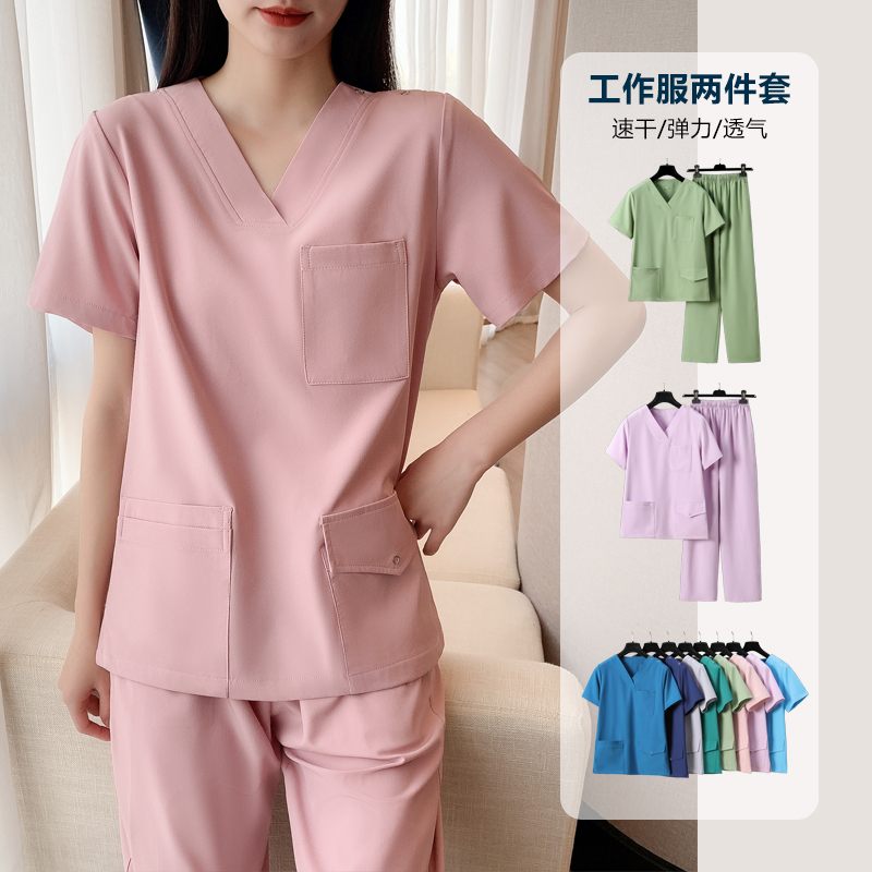 Moon's clubhouse lunar-sister-in-law's high-end workwear beauty salon doctor's hand washing clothes female nurse serving short sleeve suit Xia-Taobao