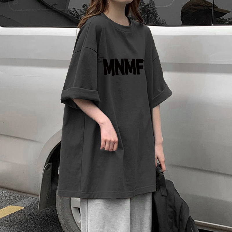 Dark Gray Pure Cotton Short-Sleeve T-Shirt for Women, Summer Trendy Brand Half-Sleeve High Street Retro Casual Student Versatile Round Neck Top