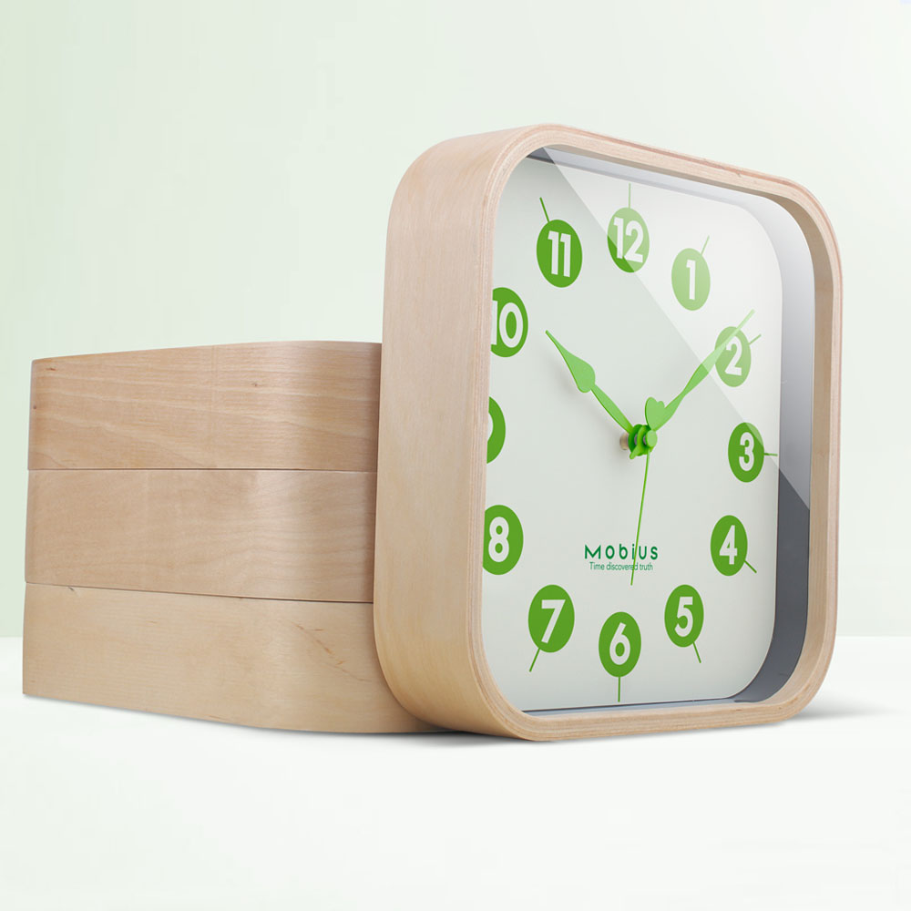 Square Nordic wooden wall clock mute living room hanging watch Japanese simple wall clock modern clock creative ins clock