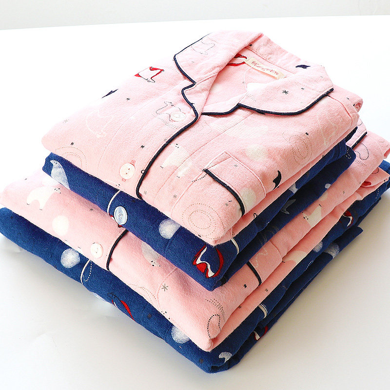 Special spring and autumn pure cotton flannel parent-child pajamas Long-sleeved trousers suit Brushed cotton Polar Bear home clothes