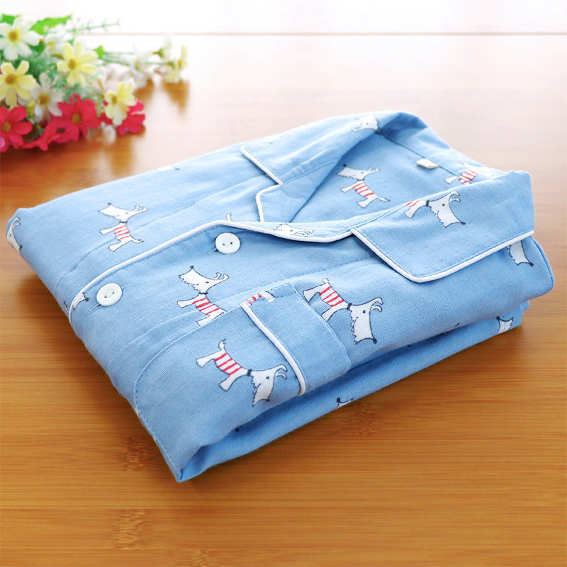 Fu Son Dog Boy Sleepwear Spring Summer Full Cotton Long Sleeve Long Pants Suit Pure Cotton Double Layer Gauze Soft And Breathable Home Clothing